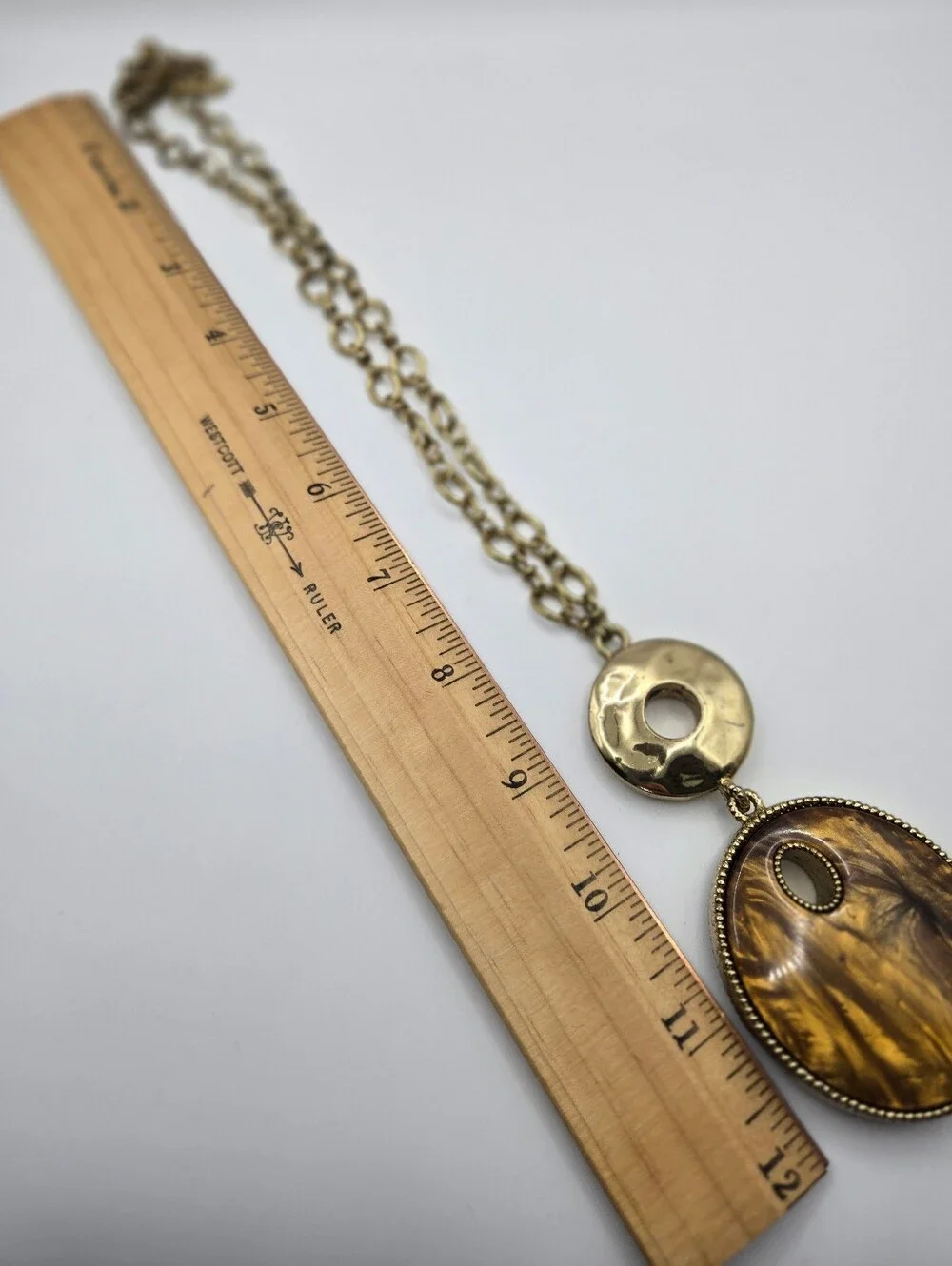 Chico's Goldtone Chain Reversible Leopard Animal Print Tiger's Eye Pendant READ*